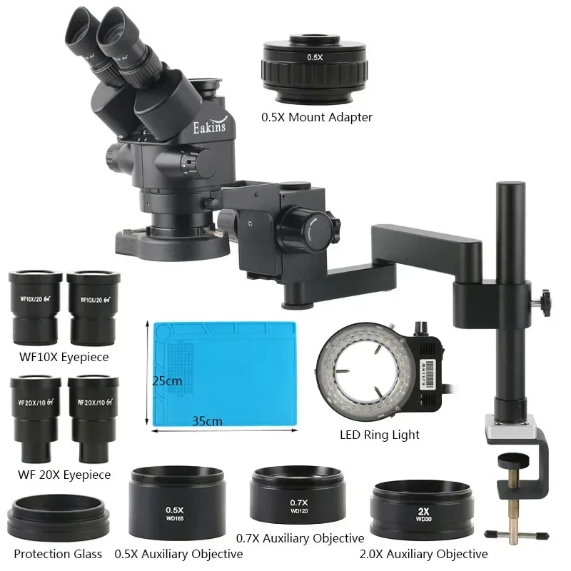 Eakins 3.5X-180X Simul-focal T - огляд і ціна Stereo Trinocular Microscope Pcb
